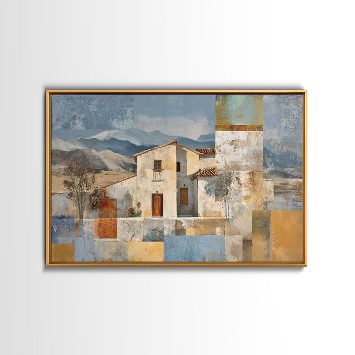 Organic Shape Collage Framed Canvas Print, Boho Art, Wall Art Set, Living Room Decor, Abstract Art, Bohemian, Home Decor, BOH-3x2-28