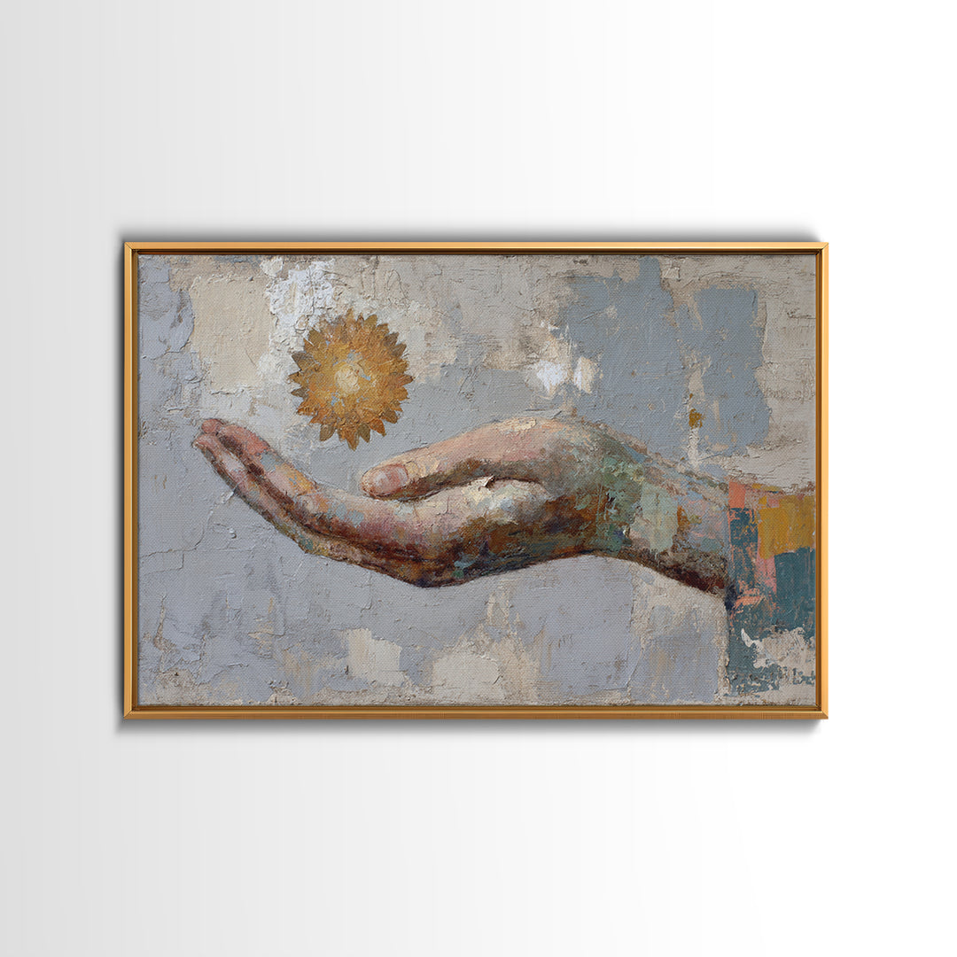 Mystic Hand Holding a Tiny Sun Canvas Print, Boho Art, Set of 3 Prints, Living Room Decor, Watercolor Art, Bohemian, BOH-3x2-34