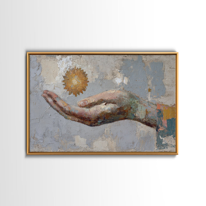 Mystic Hand Holding a Tiny Sun Canvas Print, Boho Art, Set of 3 Prints, Living Room Decor, Watercolor Art, Bohemian, BOH-3x2-34