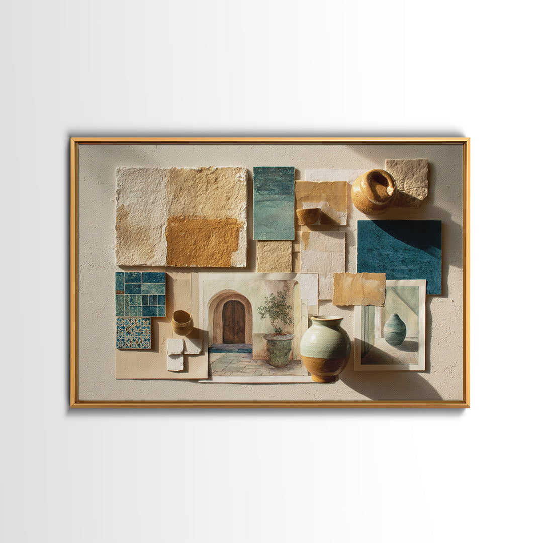 Organic Shape Collage Canvas Print, Boho Art, Wall Art Print, Living Room Decor, Abstract Art, Bohemian, Luxury Decor, BOH-3x2-4