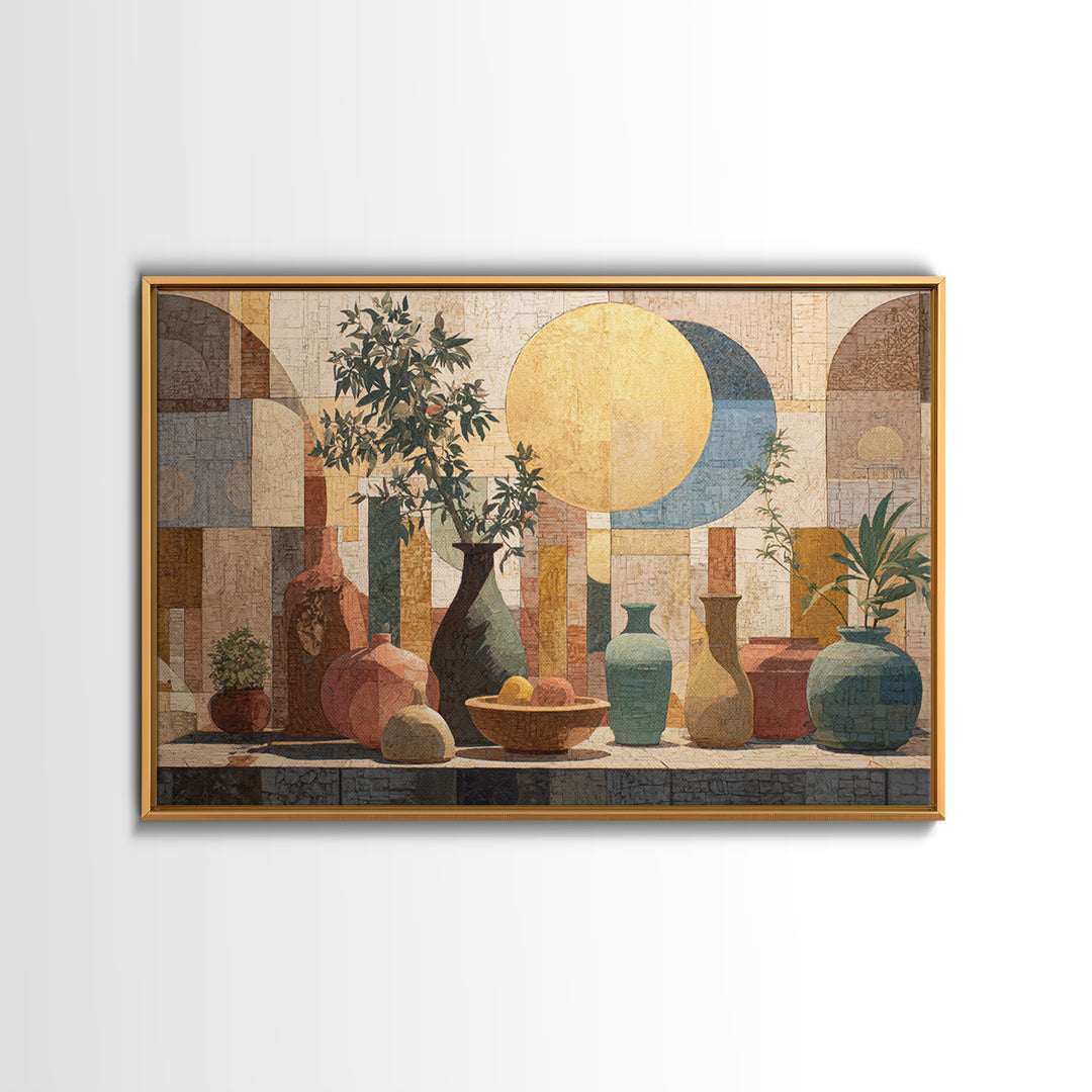 Moon Phases Above Botanical Silhouettes Canvas Print, Boho Art, Wall Print, Living Room Decor, Oil Painting, Bohemian, BOH-3x2-54