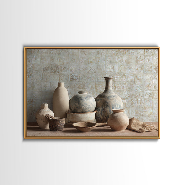Tribal Neutral Pattern Canvas Print, Boho Art, Modern Wall Art, Living Room Decor, Fine Art, Bohemian, Textured Painting, BOH-3x2-66
