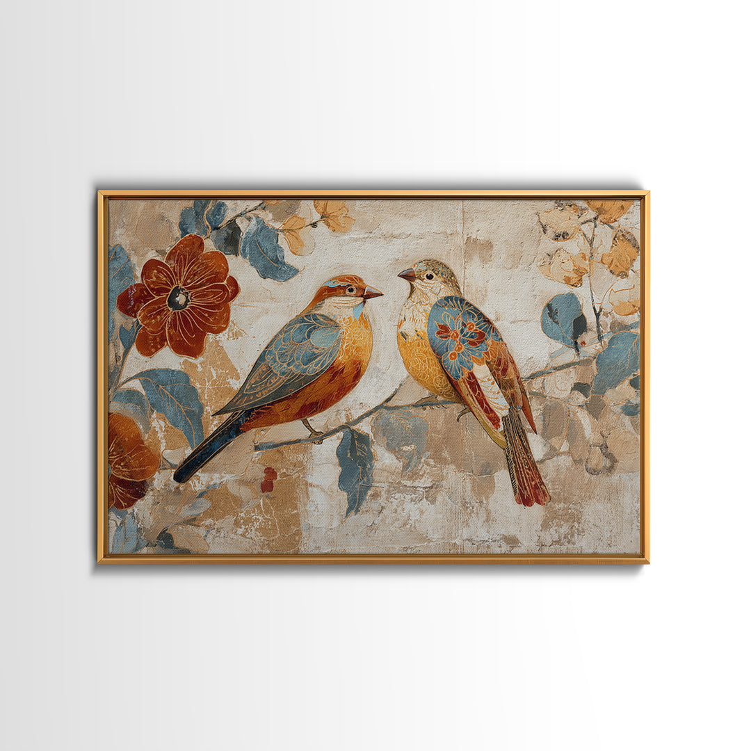 Boho Bird Pair Canvas Print, Boho Art, Mid Century Modern, Living Room Decor, Fine Art, Bohemian, Boho Wall Art, Garden Art, BOH-3x2-72