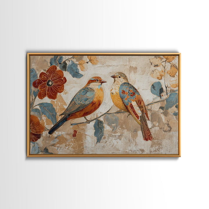 Boho Bird Pair Canvas Print, Boho Art, Mid Century Modern, Living Room Decor, Fine Art, Bohemian, Boho Wall Art, Garden Art, BOH-3x2-72