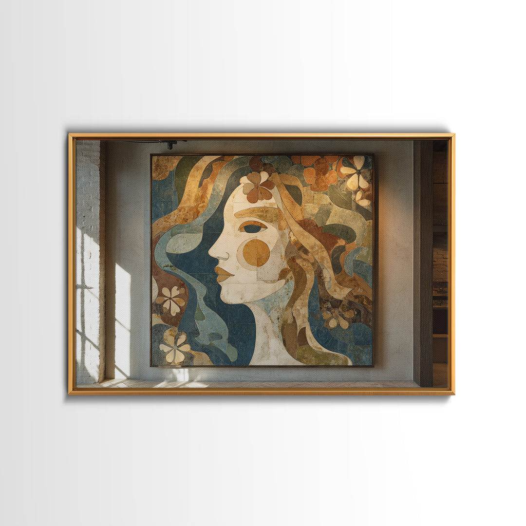 Abstract Female Face Framed Canvas Print, Boho Art, Gallery Decor, Living Room Decor, Fine Art, Bohemian, Home Decor, BOH-3x2-8