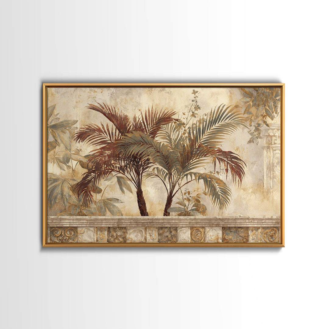 Terracotta Palm Leaves Framed Canvas Print, Boho Art, Contemporary Art, Living Room Decor, Fine Art, Bohemian, Art Deco, BOH-3x2-81
