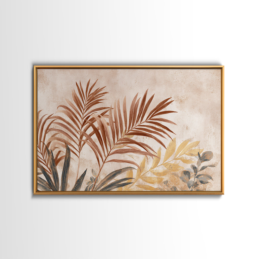 Terracotta Palm Leaves Framed Canvas Print, Boho Art, Wall Art Set, Living Room Decor, Fine Art, Bohemian, Home Decor, BOH-3x2-9