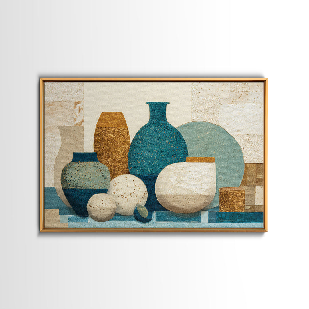 Abstract Clay Shapes Framed Canvas Print, Boho Art, Wallart, Living Room Decor, Abstract Art, Bohemian, Living Room Wall Art, BOH-3x2-92