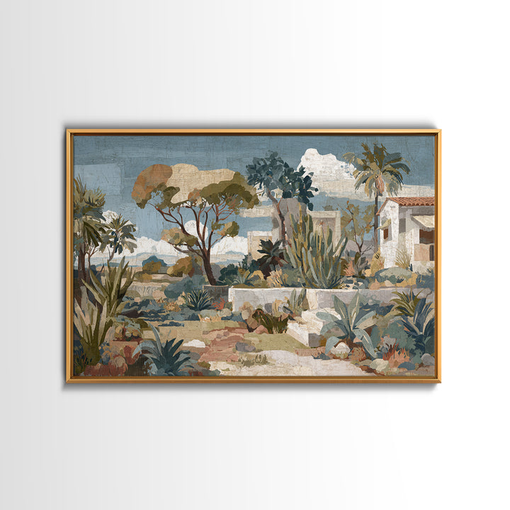 Warm Neutral Cactus Garden Illustration Canvas Print, Boho Art, Neutral Decor, Living Room Decor, Fine Art, Bohemian, BOH-3x2-94