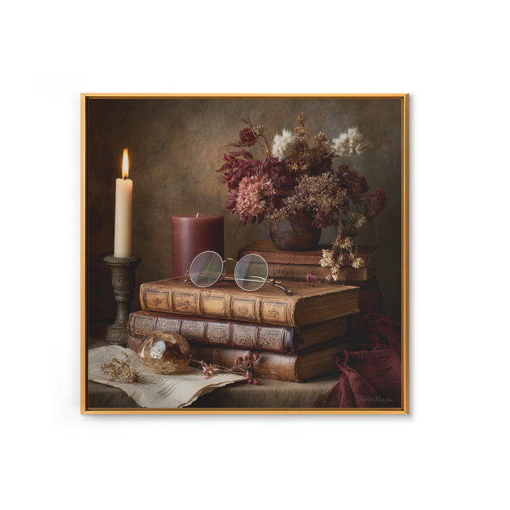 Dark Academia Candle and Book Still Life Canvas Print, Bookstore Art, Feminine Wall Art, Bookstore Decor, Literary, Art Print, BOO-1x1-34