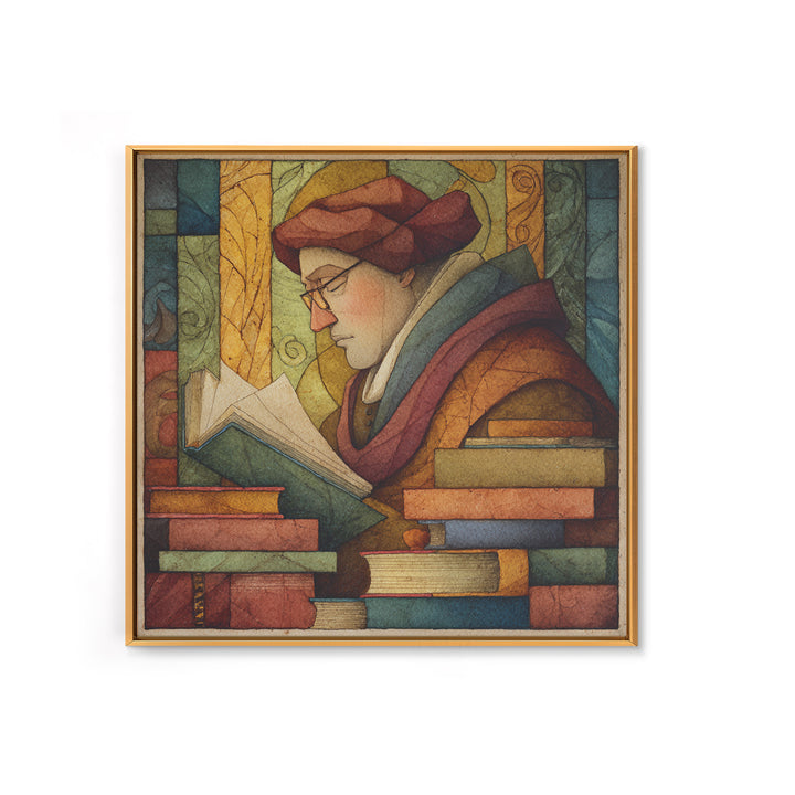 Renaissance Scholar Portrait Framed Canvas Print, Bookstore Art, Gallery Wall Art, Bookstore Decor, Fine Art, Literary, BOO-1x1-47