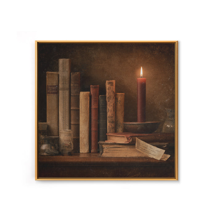 Dark Academia Candle and Book Still Life Canvas Print, Bookstore Art, Feminine Wall Art, Bookstore Decor, Literary, Art Print, BOO-1x1-58