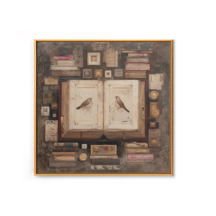 Flying Pages Transforming into Birds Framed Canvas Print, Bookstore Art, Autumn Wall Art, Bookstore Decor, Oil Painting, BOO-1x1-61