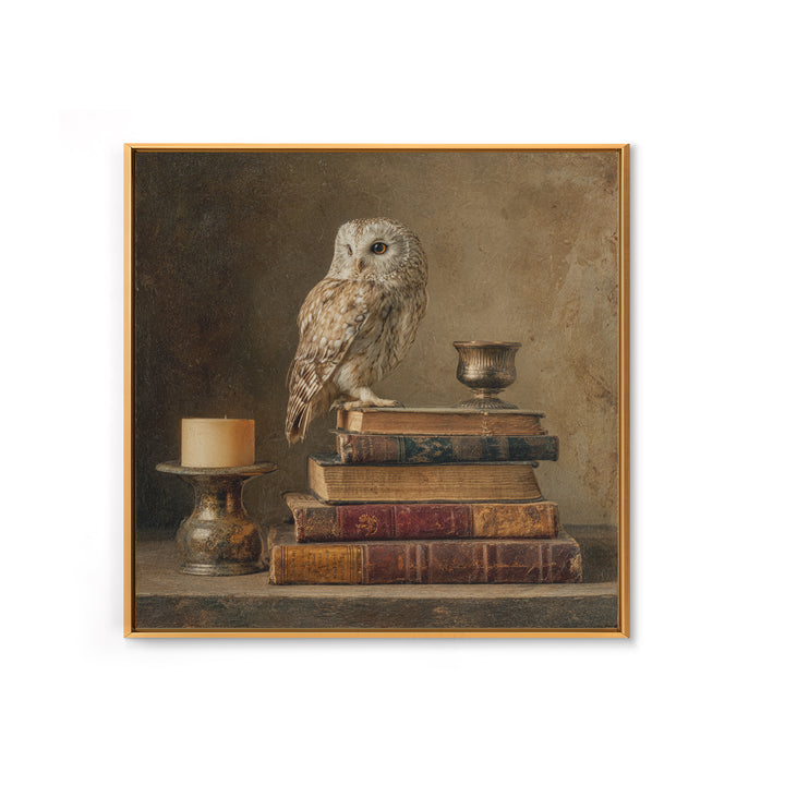 Owl Perched on a Stack of Classics Canvas Print, Bookstore Art, Textured Painting, Bookstore Decor, Fine Art, Literary, BOO-1x1-81