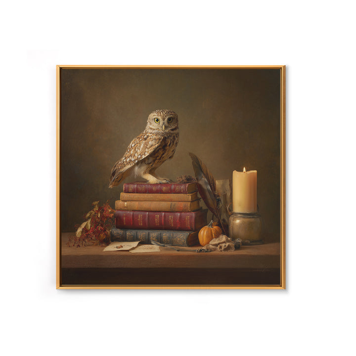 Owl Perched on a Stack of Classics Canvas Print, Bookstore Art, Pastel Wall Art, Bookstore Decor, Fine Art, Literary, BOO-1x1-9
