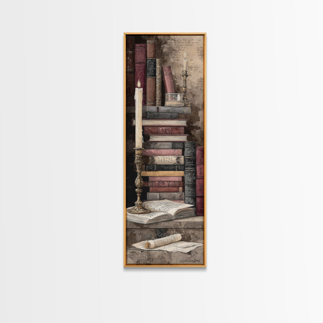 Old Fountain Pen Beside Parchment and Books Canvas Print, Bookstore Art, Autumn Decor, Bookstore Decor, Fine Art, Literary, BOO-1x3-2