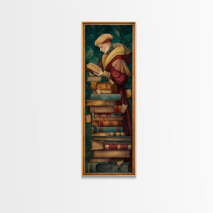 Renaissance Scholar Portrait Canvas Print, Bookstore Art, Home Decor, Bookstore Decor, Fine Art, Literary, Vertical Wall Art, BOO-1x3-35