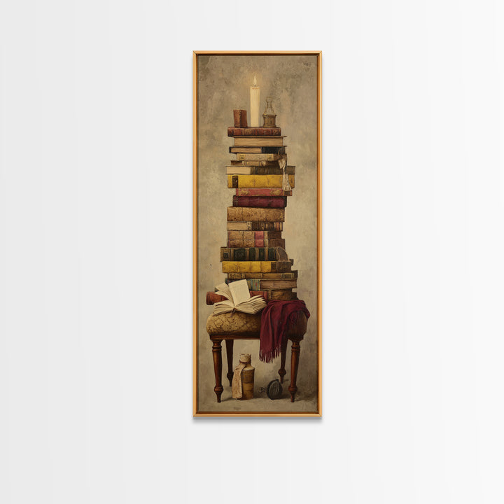 Cozy Reading Chair Still Life Without Room Canvas Print, Bookstore Art, Reading Nook Decor, Bookstore Decor, Fine Art, Literary, BOO-1x3-41