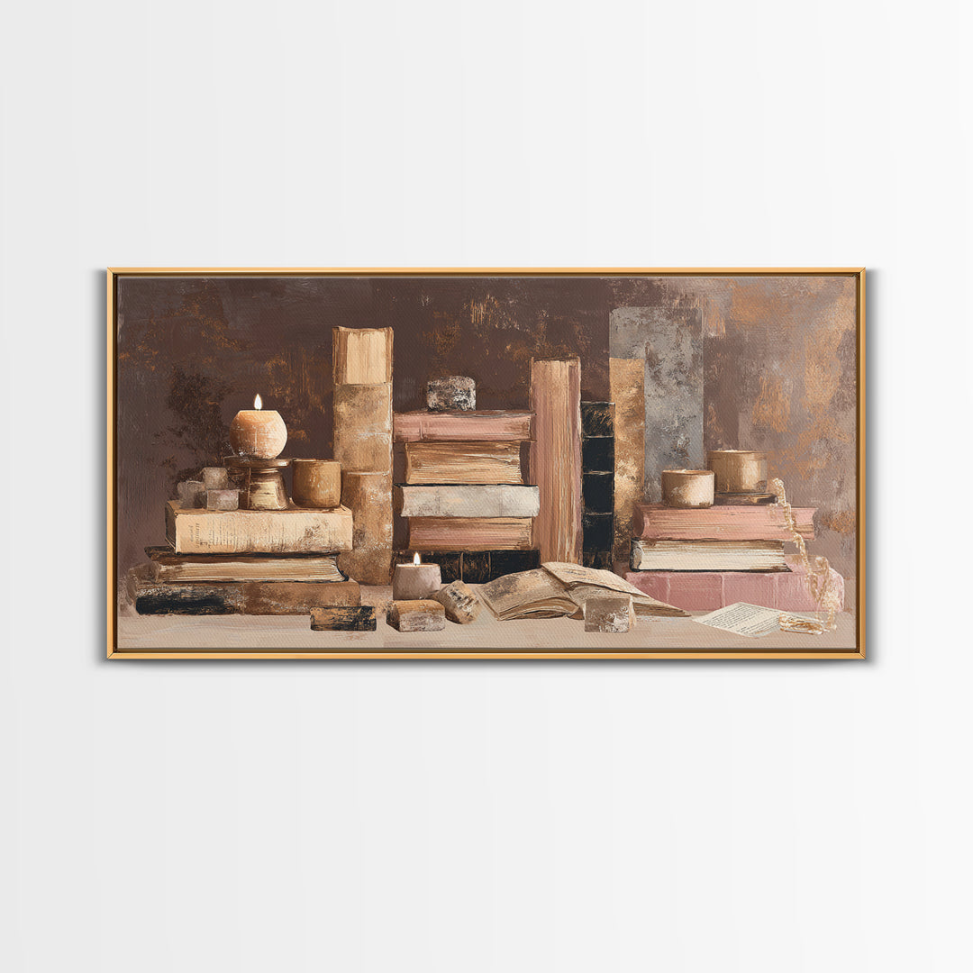Book Cover Abstract Framed Canvas Print, Bookstore Art, Modern Decor, Bookstore Decor, Fine Art, Literary, Art Print, BOO-2x1-27