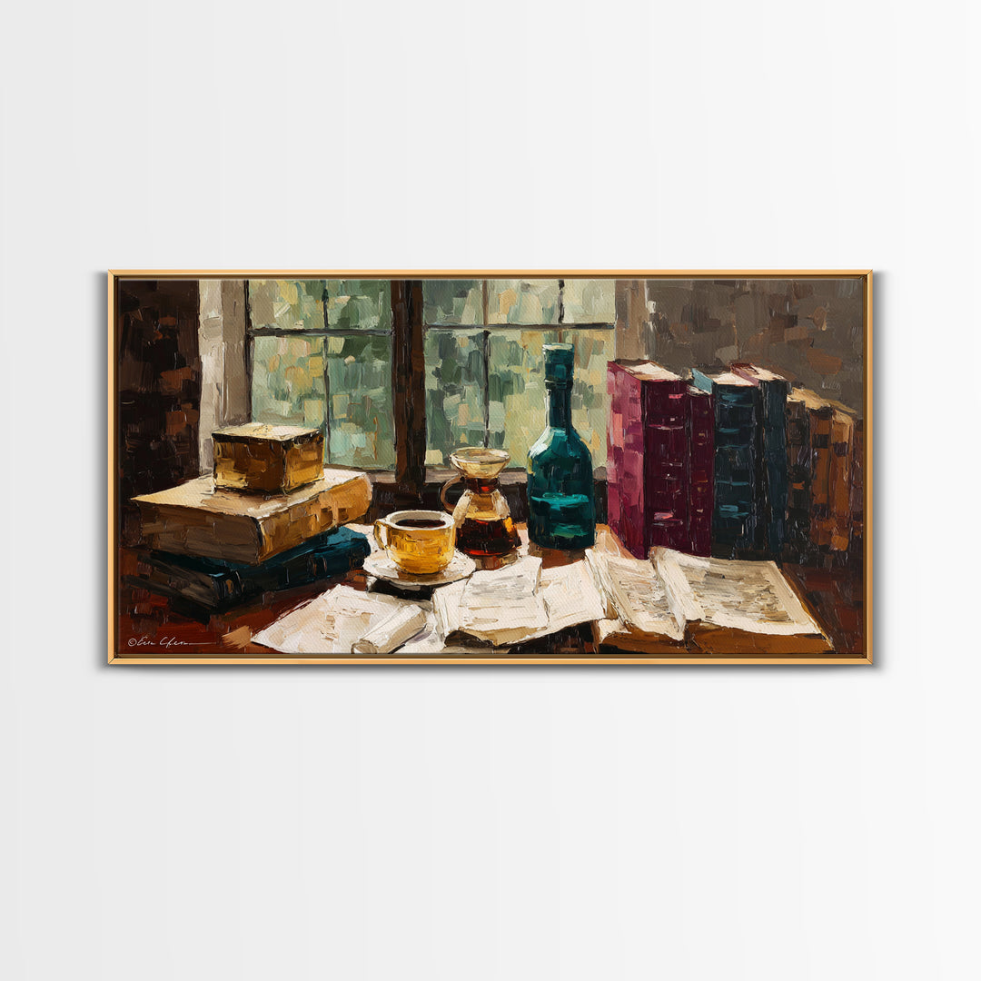 Rainy Day Reading Still Life Canvas Print, Bookstore Art, Contemporary Art, Bookstore Decor, Fine Art, Literary, Bookish Decor, BOO-2x1-41