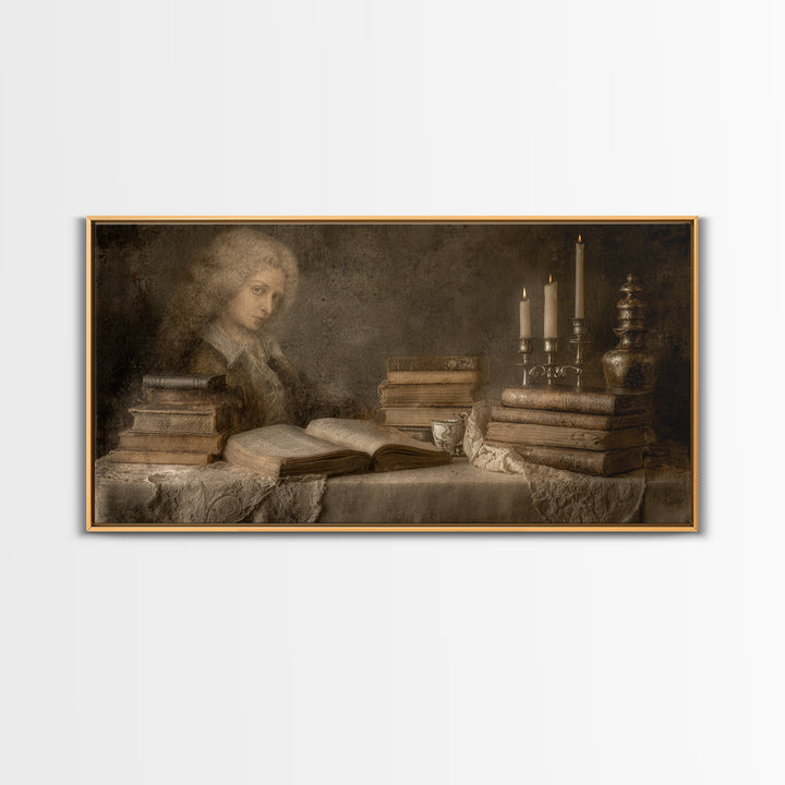 Renaissance Scholar Portrait Framed Canvas Print, Bookstore Art, Reading Poster, Bookstore Decor, Fine Art, Literary, BOO-2x1-67