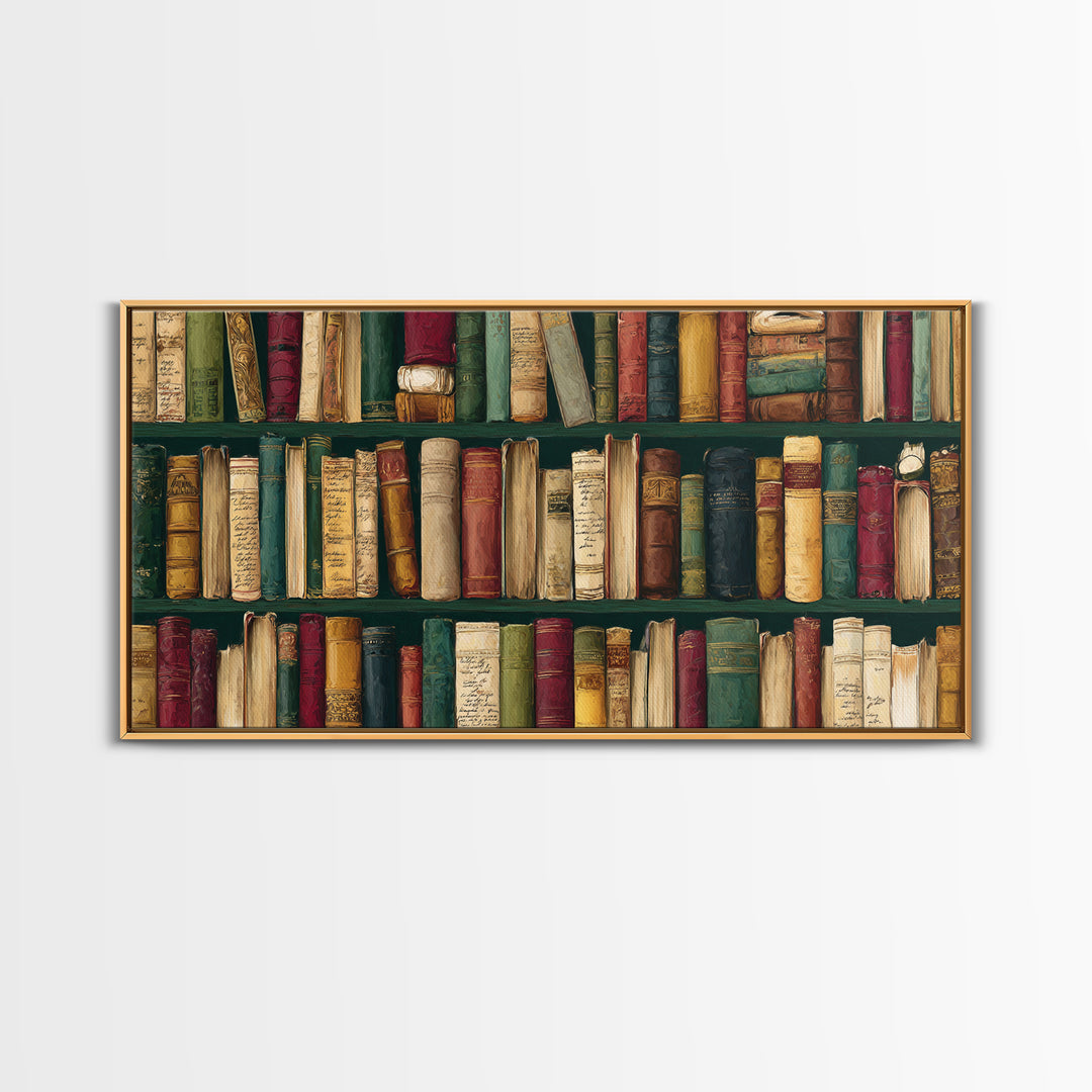 Classic Book Spine Pattern Framed Canvas Print, Bookstore Art, Vertical Wall Art, Bookstore Decor, Fine Art, Literary, BOO-2x1-88
