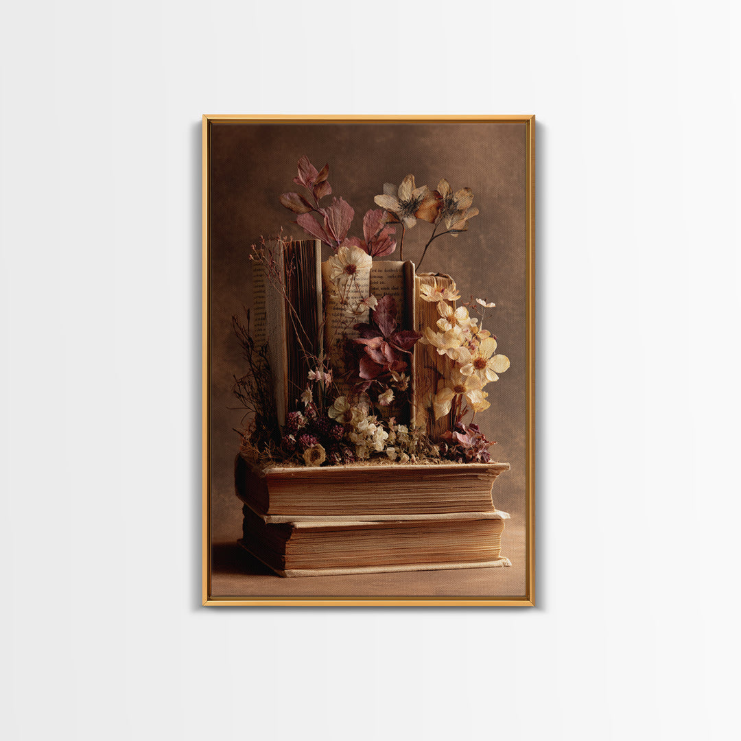 Pressed Flowers Between Book Pages Canvas Print, Bookstore Art, Modern Decor, Bookstore Decor, Fine Art, Literary, Art Print, BOO-2x3-27
