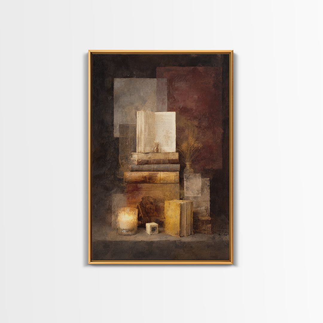 Book Cover Abstract Framed Canvas Print, Bookstore Art, Digital Wall Art, Bookstore Decor, Abstract Art, Literary, Office Art, BOO-2x3-63