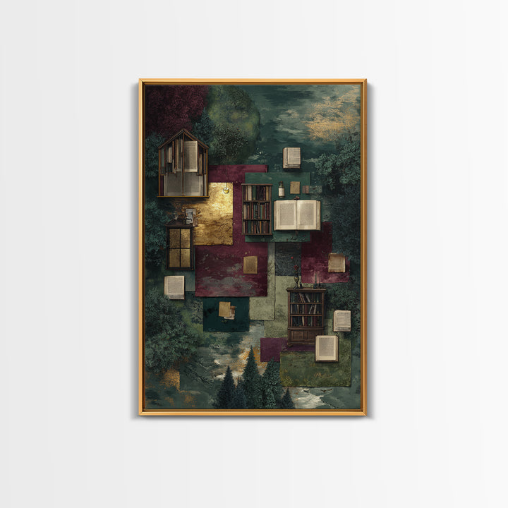 Literary Map Fantasy Landscape Framed Canvas Print, Bookstore Art, Bookish Decor, Bookstore Decor, Fine Art, Literary, BOO-2x3-73