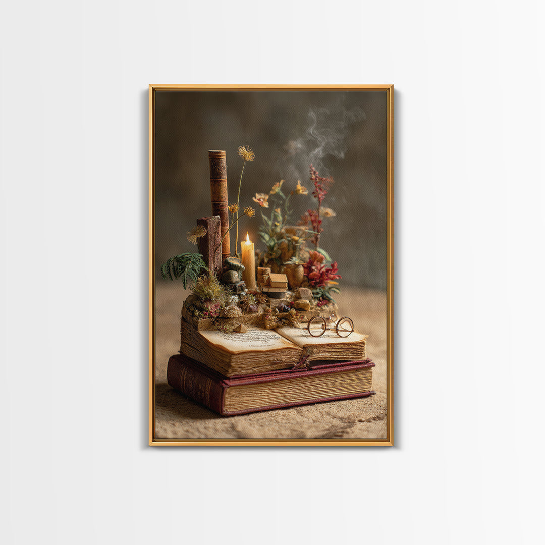 Miniature Garden Growing from an Open Book Canvas Print, Bookstore Art, Digital Wall Art, Bookstore Decor, Literary, BOO-2x3-78