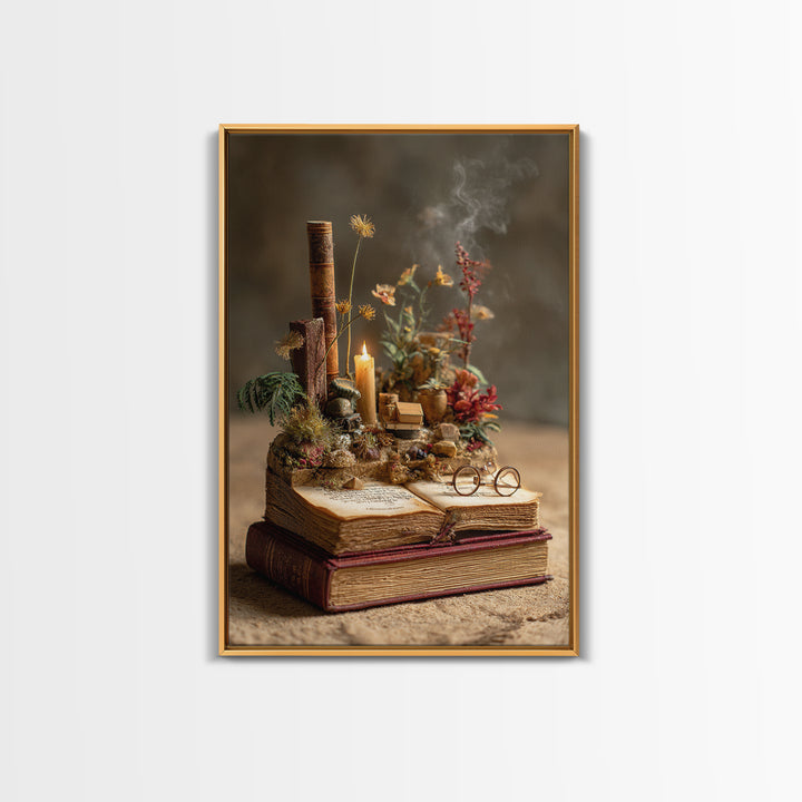 Miniature Garden Growing from an Open Book Canvas Print, Bookstore Art, Digital Wall Art, Bookstore Decor, Literary, BOO-2x3-78