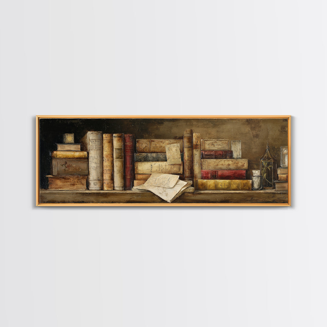 Botanical Bookmark and Open Pages Arrangement Canvas Print, Bookstore Art, Reading Poster, Bookstore Decor, Literary, BOO-3x1-28