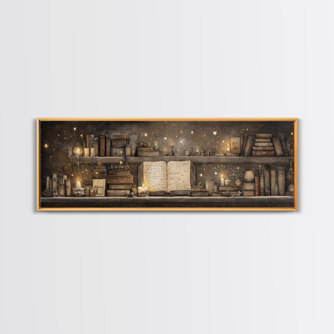 Moonlit Book with Tiny Stars Rising Canvas Print, Bookstore Art, Art Print, Bookstore Decor, Literary, Gallery Wall Art, BOO-3x1-80