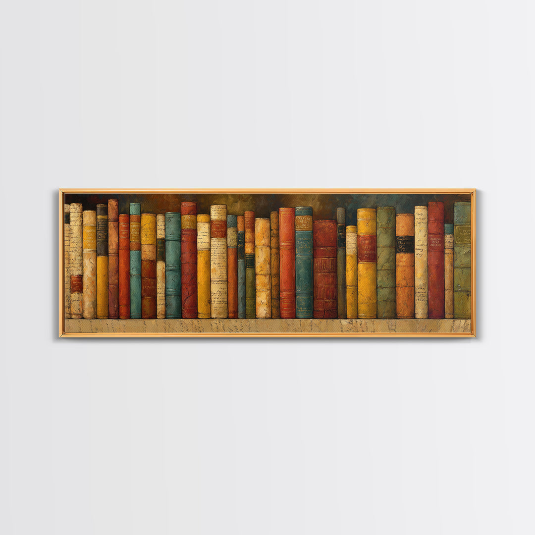 Classic Book Spine Pattern Framed Canvas Print, Bookstore Art, Printable Wall Art, Bookstore Decor, Fine Art, Literary, BOO-3x1-84