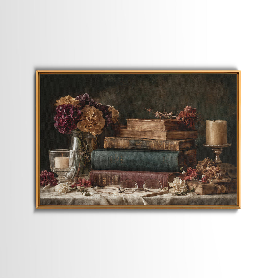 Warm Sepia Book Pile Canvas Print, Bookstore Art, Printable Art, Bookstore Decor, Oil Painting, Literary, Downloadable Art, BOO-3x2-4