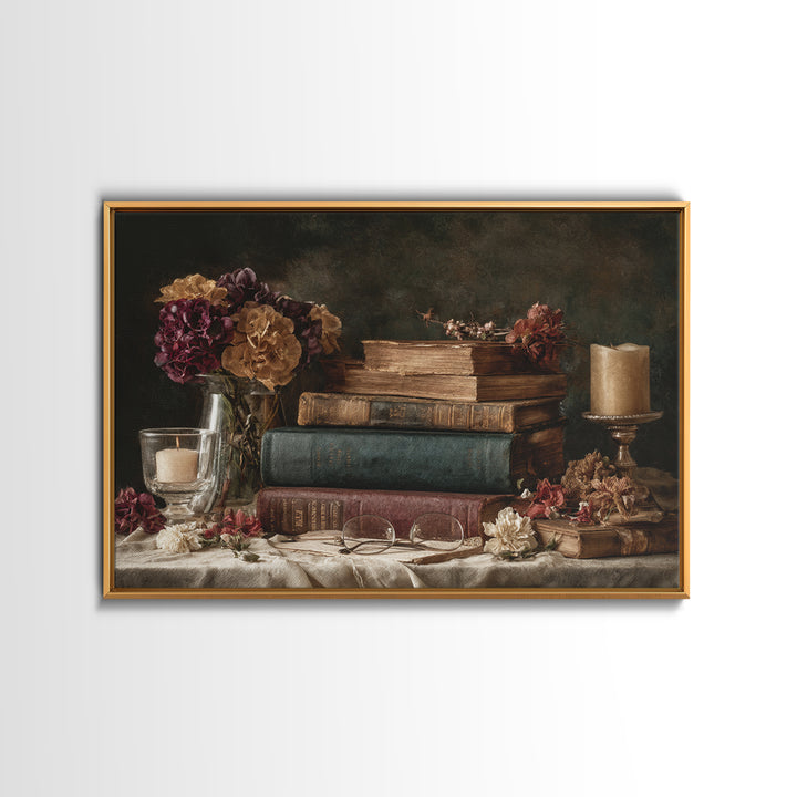Warm Sepia Book Pile Canvas Print, Bookstore Art, Printable Art, Bookstore Decor, Oil Painting, Literary, Downloadable Art, BOO-3x2-4