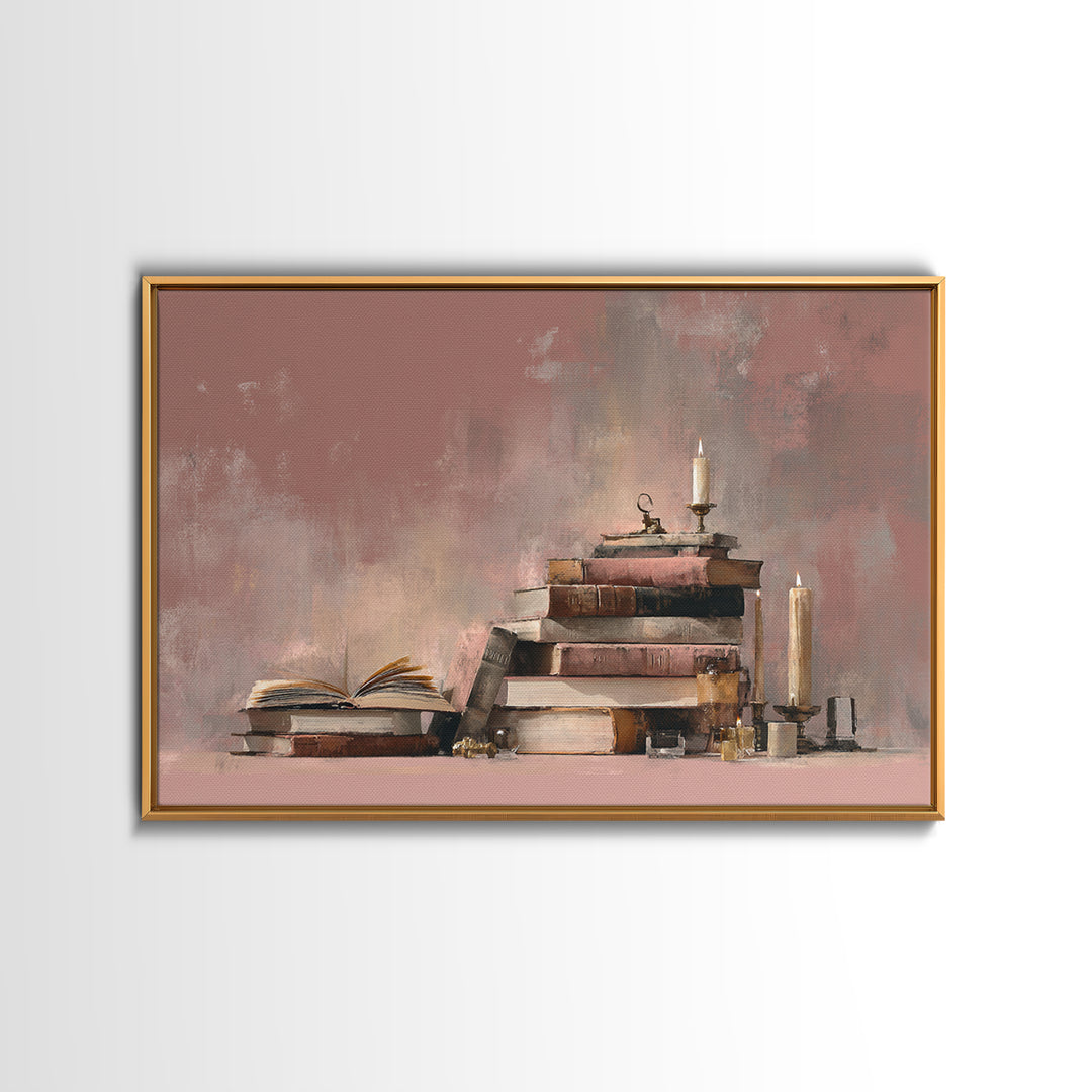 Book Cover Abstract Framed Canvas Print, Bookstore Art, Luxury Decor, Bookstore Decor, Fine Art, Literary, Pink Wall Art, BOO-3x2-59