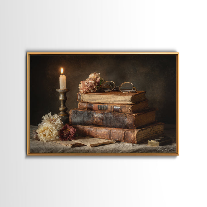 Dark Academia Candle and Book Still Life Canvas Print, Bookstore Art, Vertical Wall Art, Bookstore Decor, Fine Art, Literary, BOO-3x2-62