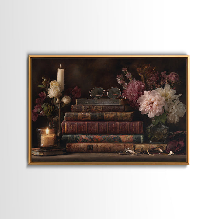 Classic Book Spine Pattern Framed Canvas Print, Bookstore Art, Luxury Decor, Bookstore Decor, Fine Art, Literary, Pink Wall Art, BOO-3x2-96