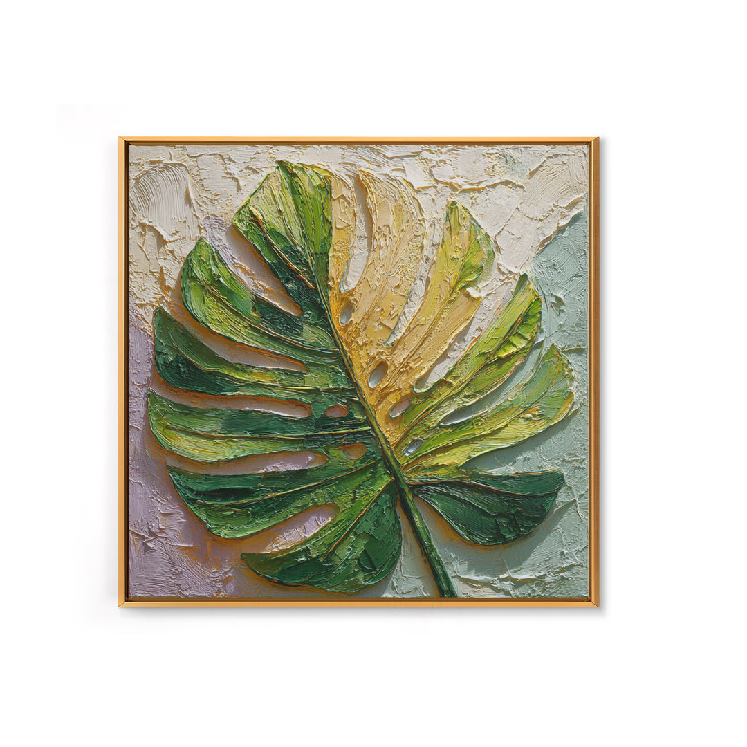 Oversized Monstera Leaf Framed Canvas Print, Botanical Art, Whimsical Decor, Living Room Decor, Oil Painting, Botanic, BOT-1x1-2