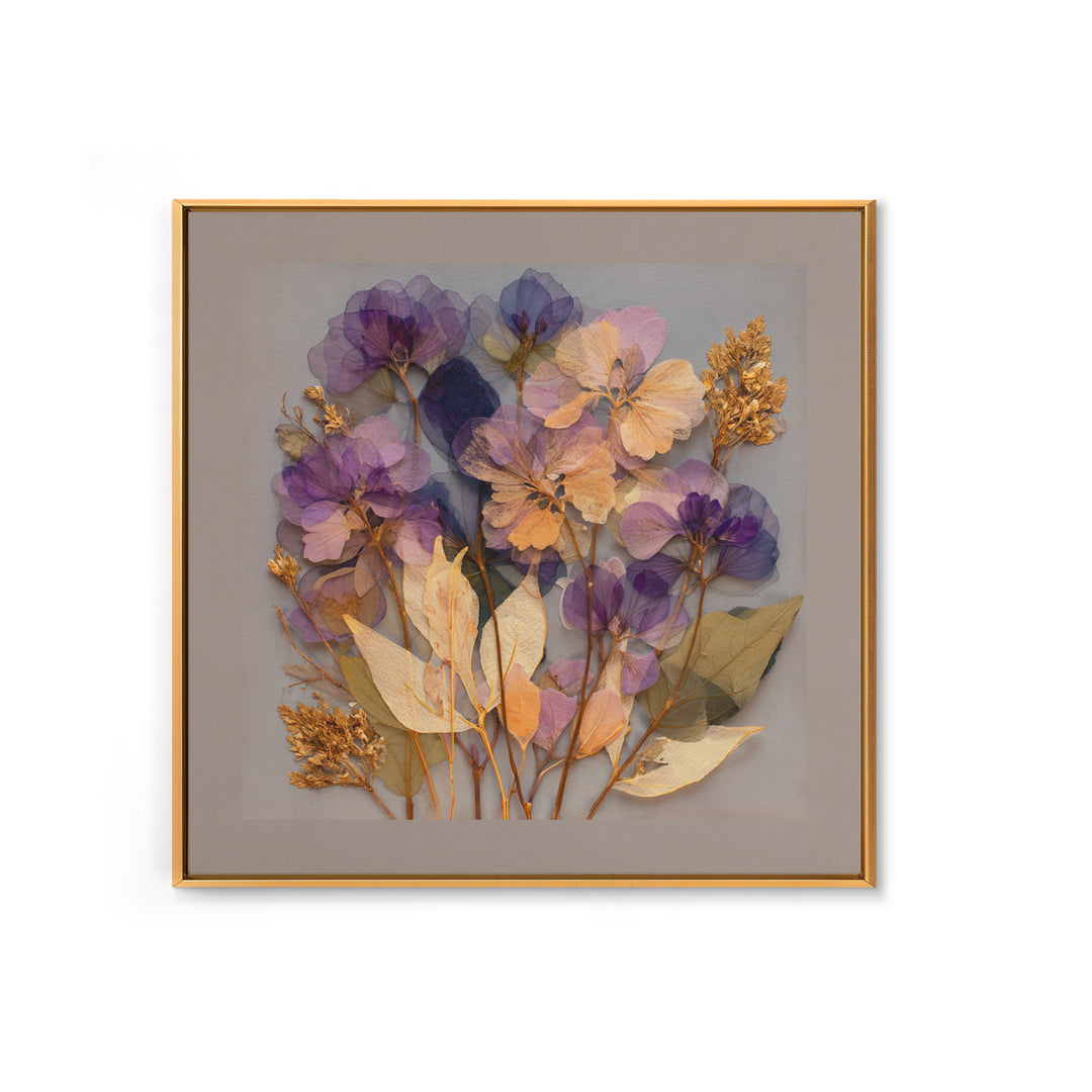 Pressed Flower Collage Framed Canvas Print, Botanical Art, Digital Print, Living Room Decor, Watercolor Art, Botanic, BOT-1x1-52