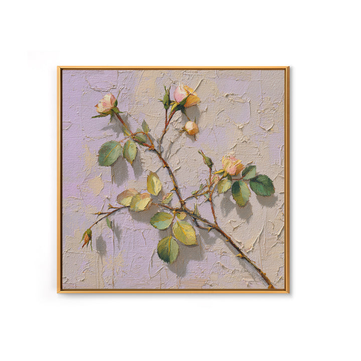 Wild Rose Branch Framed Canvas Print, Botanical Art, Sage Green Wall Art, Living Room Decor, Oil Painting, Botanic, BOT-1x1-70