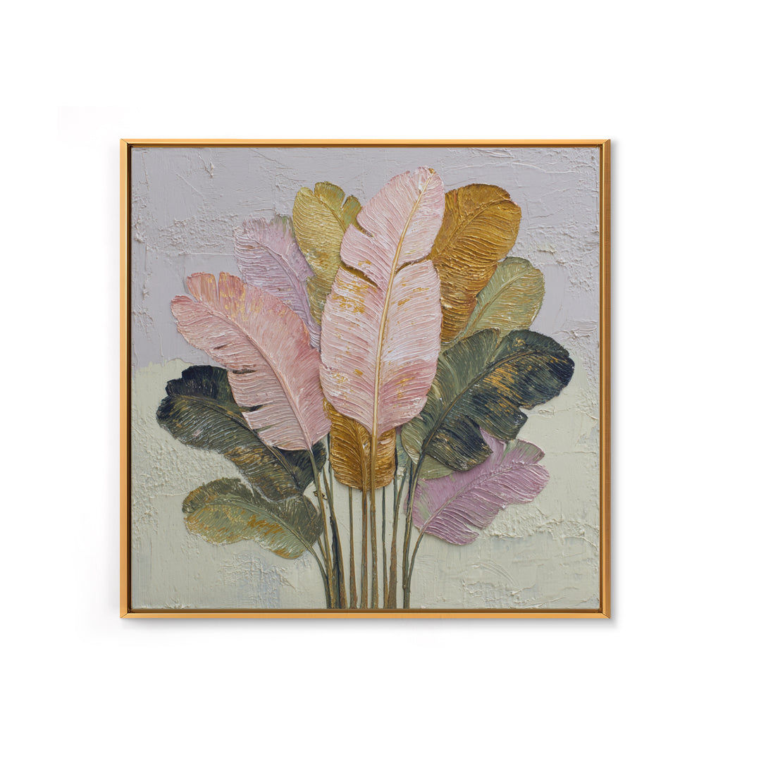 Tropical Banana Leaf Painted Framed Canvas Print, Botanical Art, Printable Wall Art, Living Room Decor, Oil Painting, Botanic, BOT-1x1-8