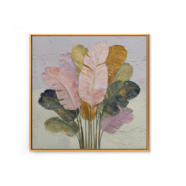 Tropical Banana Leaf Painted Framed Canvas Print, Botanical Art, Printable Wall Art, Living Room Decor, Oil Painting, Botanic, BOT-1x1-8
