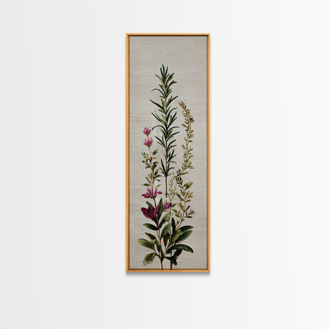 Herb Garden Watercolor Canvas Print, Botanical Art, Poster, Living Room Decor, Fine Art, Botanic, Art Nouveau, Framed Wall Art, BOT-1x3-17