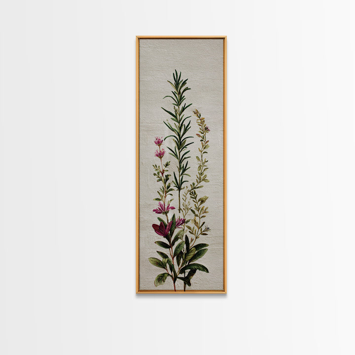 Herb Garden Watercolor Canvas Print, Botanical Art, Poster, Living Room Decor, Fine Art, Botanic, Art Nouveau, Framed Wall Art, BOT-1x3-17