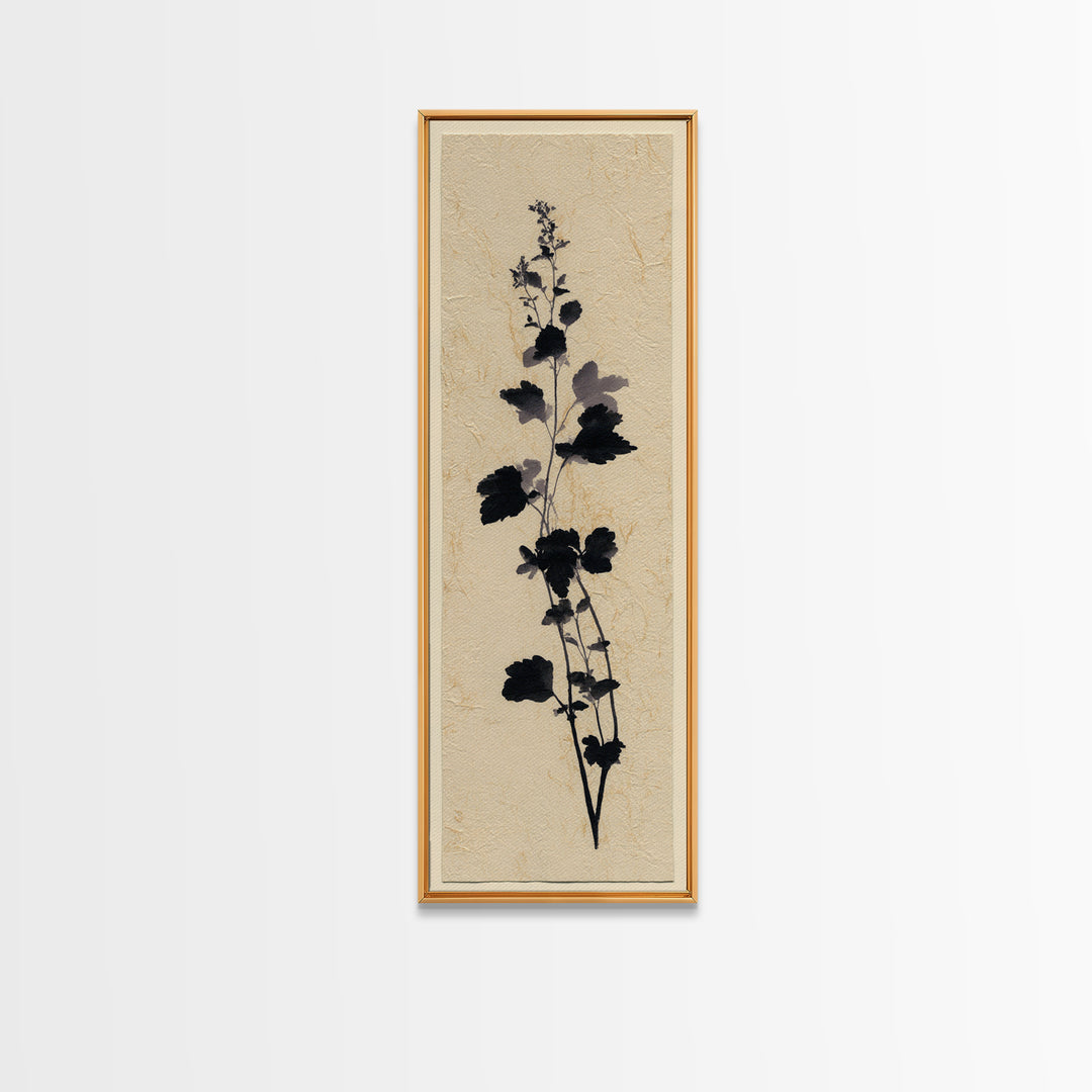 Black Ink Botanical Silhouette on Cream Paper Canvas Print, Botanical Art, Bedroom Decor, Living Room Decor, Oil Painting, BOT-1x3-33