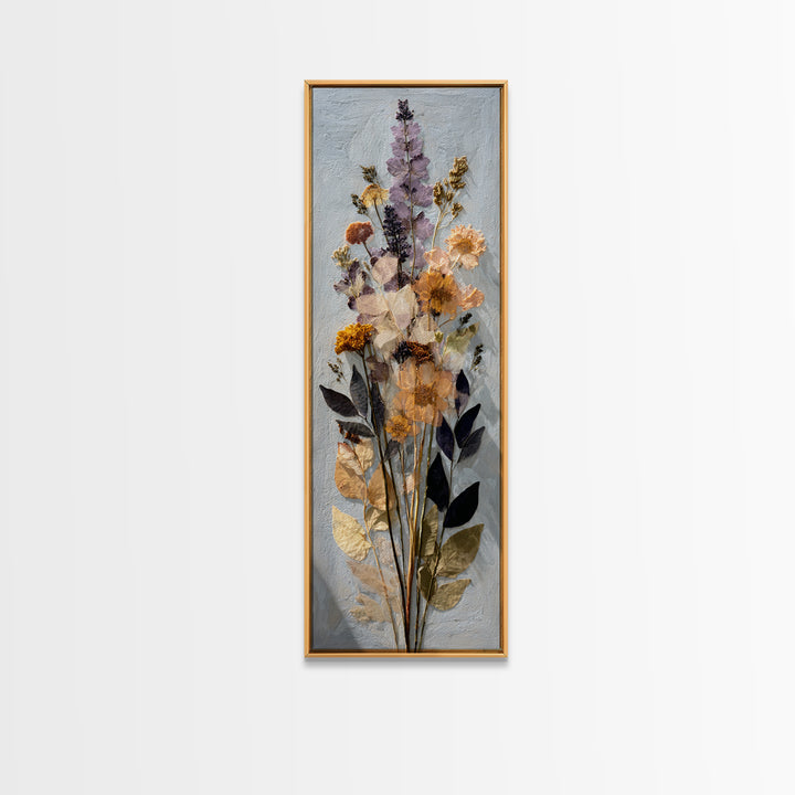 Pressed Flower Collage Canvas Print, Botanical Art, Digital Wall Art, Living Room Decor, Oil Painting, Botanic, BOT-1x3-40