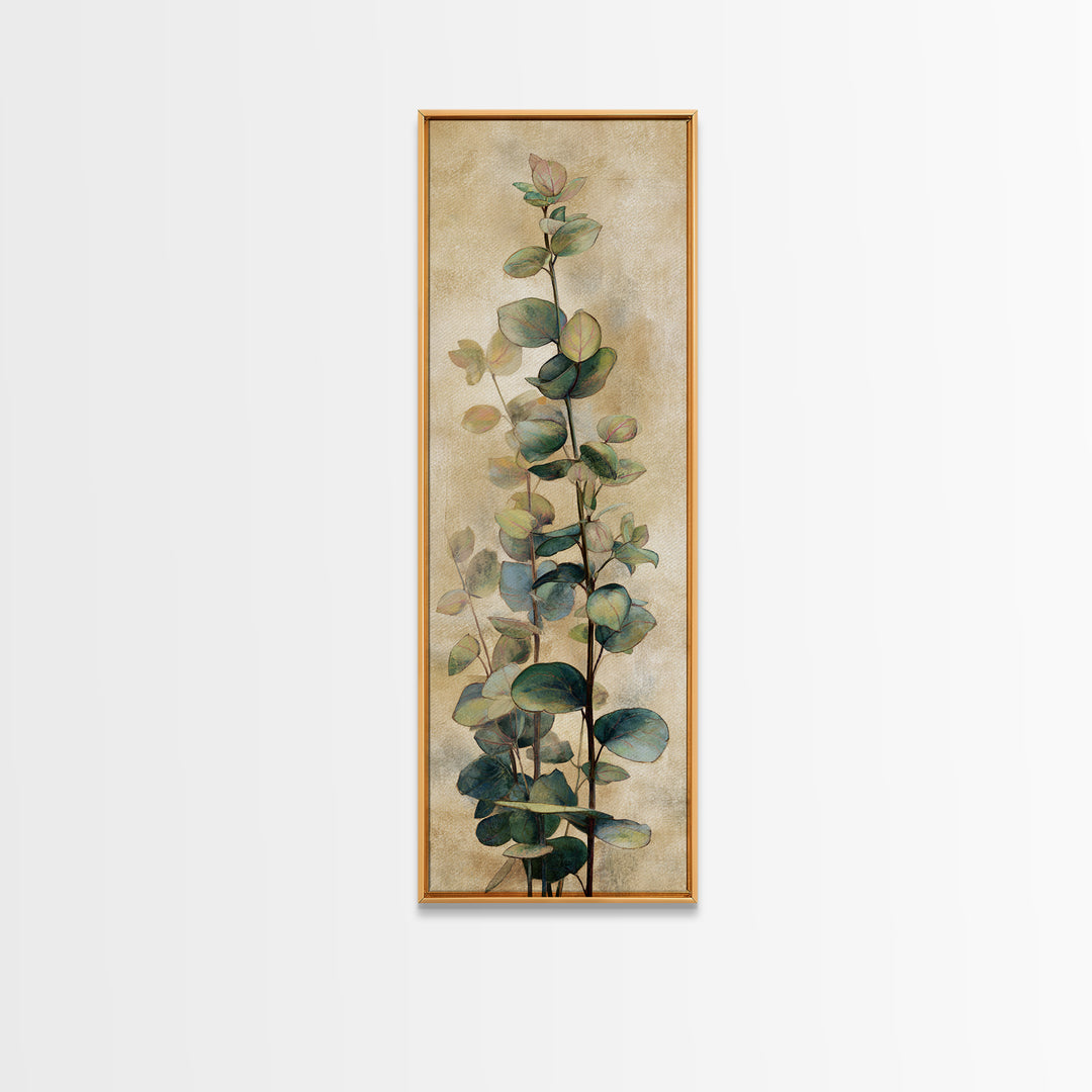 Eucalyptus Stems in Soft Sage Tones Framed Canvas Print, Botanical Art, Printable Art, Living Room Decor, Watercolor Art, BOT-1x3-47