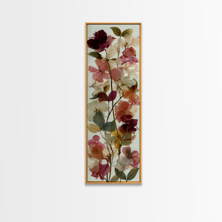 Pressed Flower Collage Framed Canvas Print, Botanical Art, Digital Print, Living Room Decor, Watercolor Art, Botanic, BOT-1x3-64